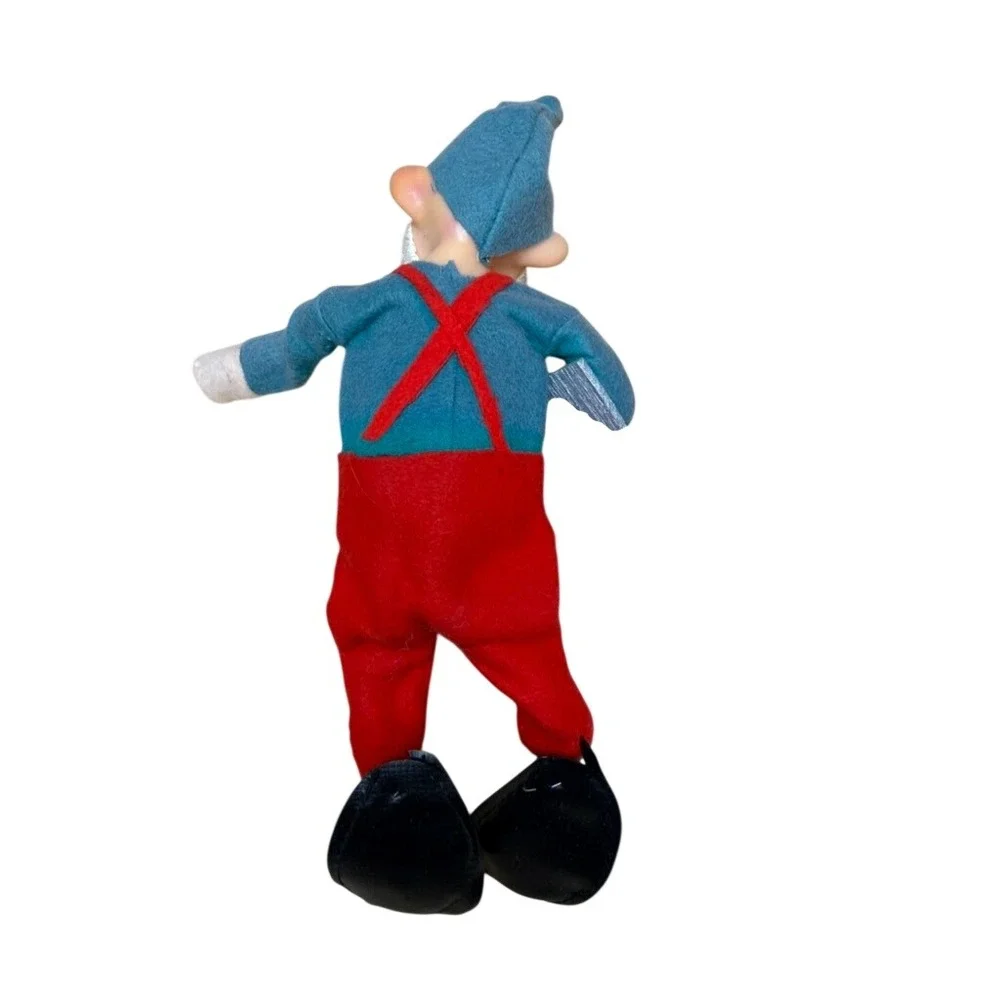 Vintage Whimsical Elf Figurine Red Overalls GR Shirt Winking Holding Trowel Tool
